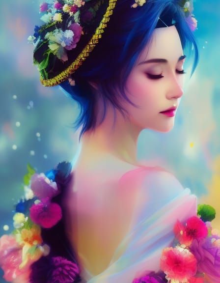 Loki with Carnation Crown in Watercolor Style