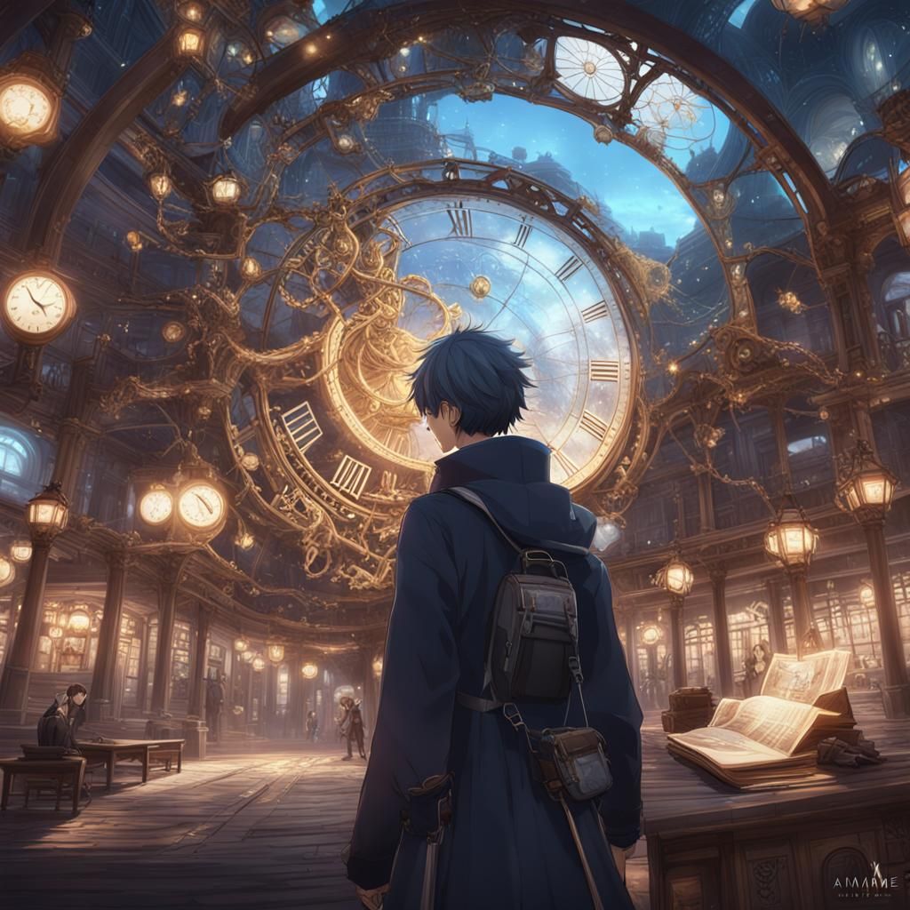 Time Traveler in Anime Style 3D Rendering