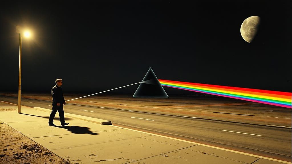prompt: This is a very famous song by Pink Floyd, visualise ...