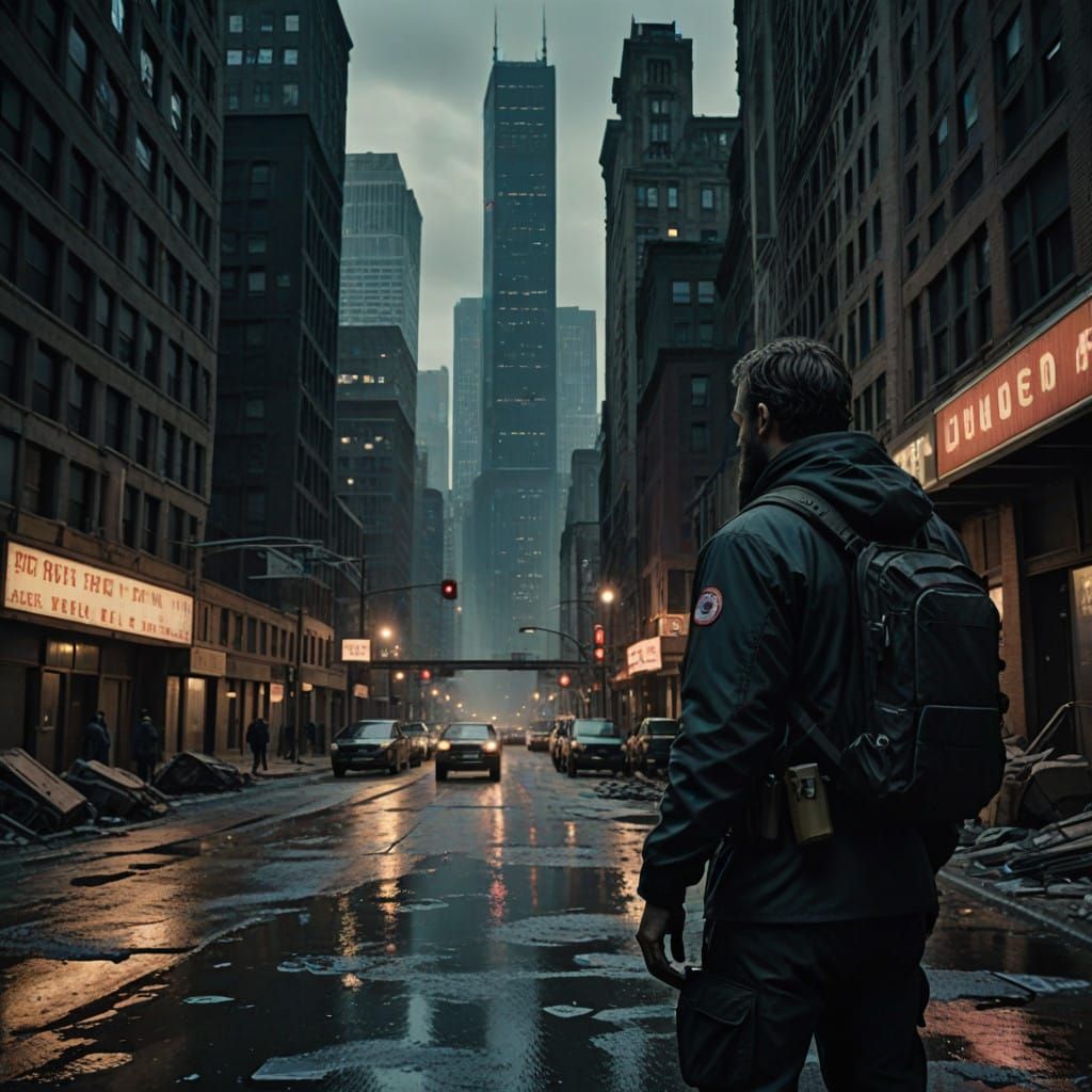 Gritty Dystopian Chicago Landscape in Cinematic Film Style