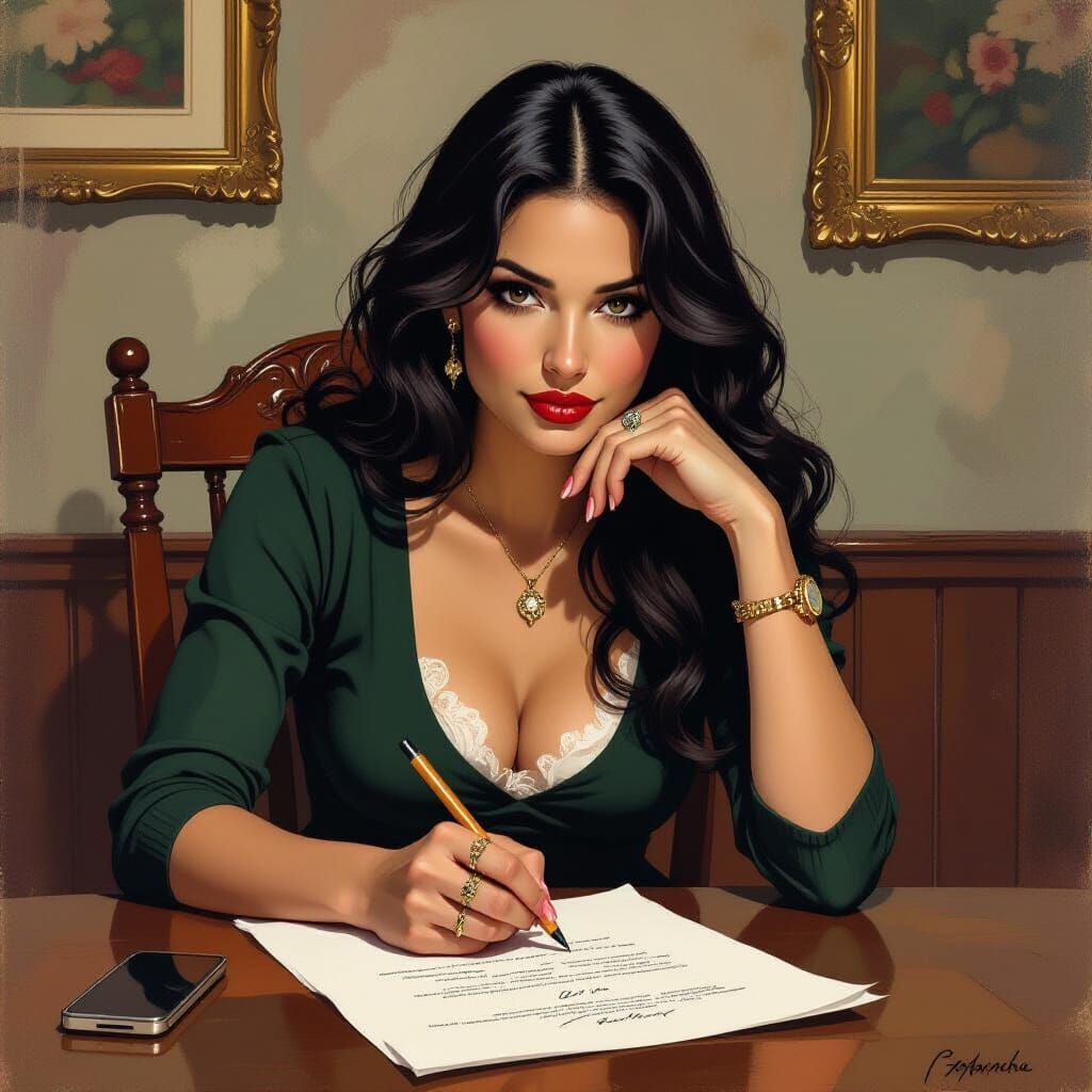 Elegant Woman in Graphite Pencil Drawing Style