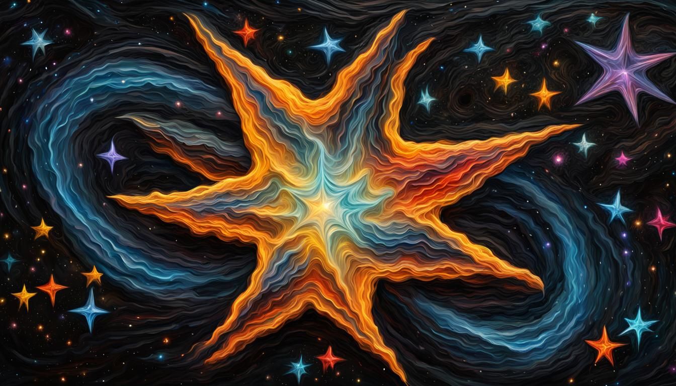 Electromagnetic Star in Impasto Oil Paint Style