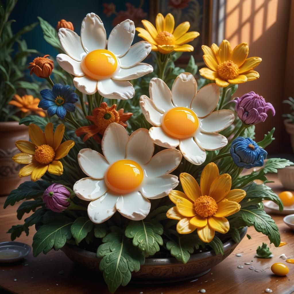 Hyperrealistic Fried Egg Flower Plant Concept Art