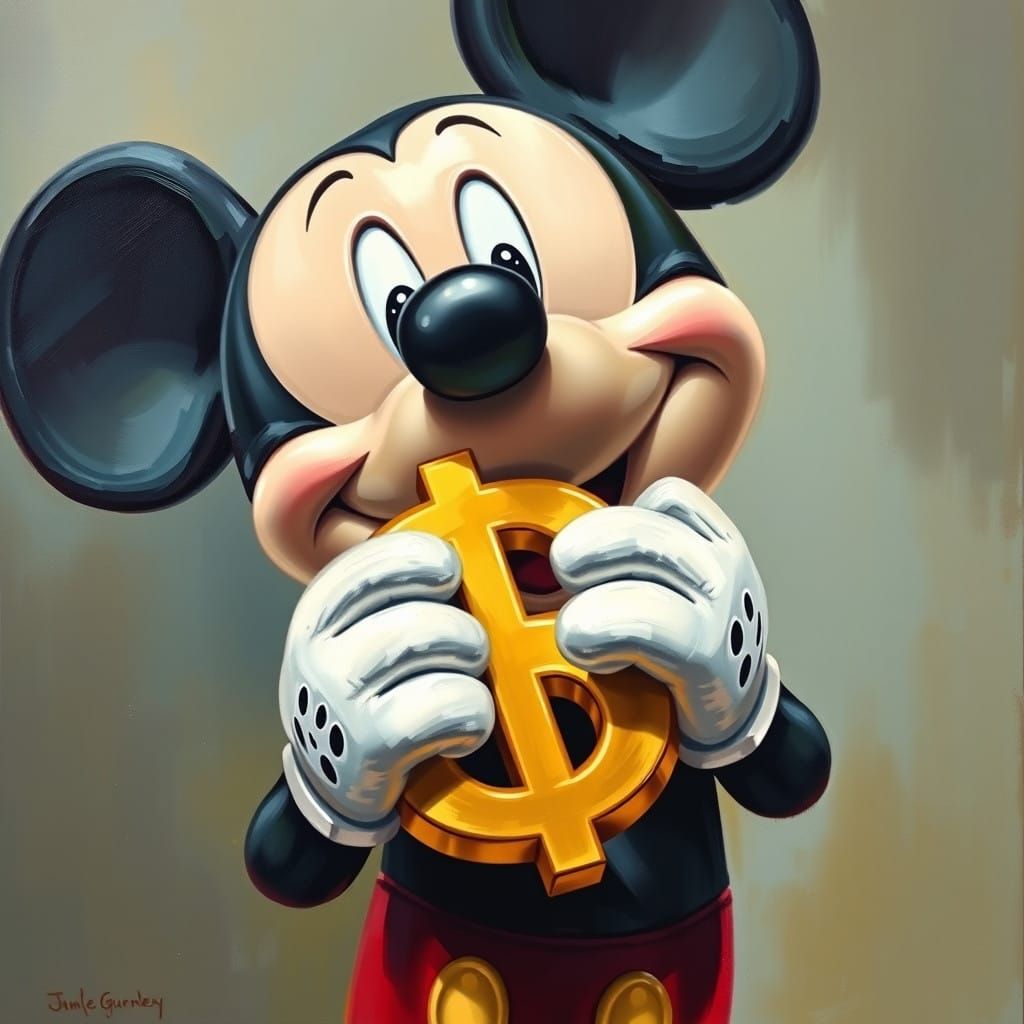 Surrealist Mickey Mouse Grasps Gold Dollar Sign