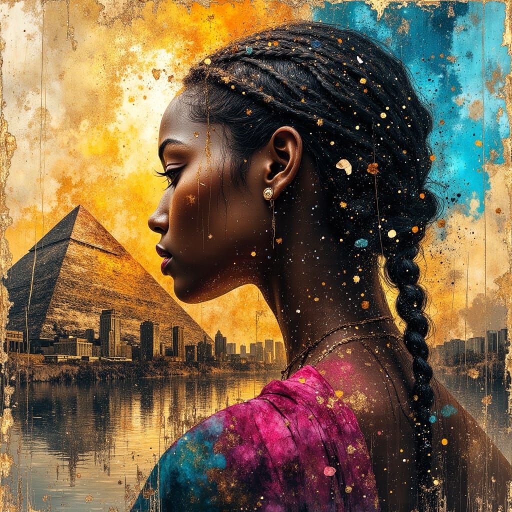 African King Portrait in Egyptian Style Oil Painting