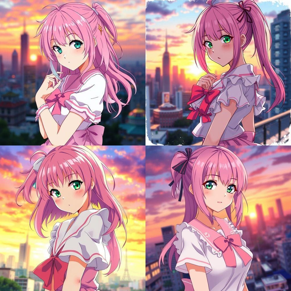 Surreal Anime Goddess in Pastel Hues and Elegant School Atti...