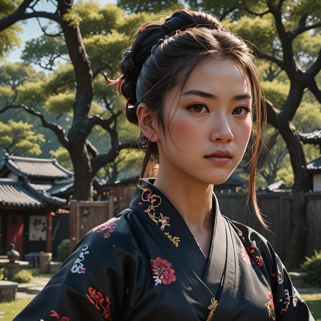 Woman in Kimono: Detailed Matte Painting