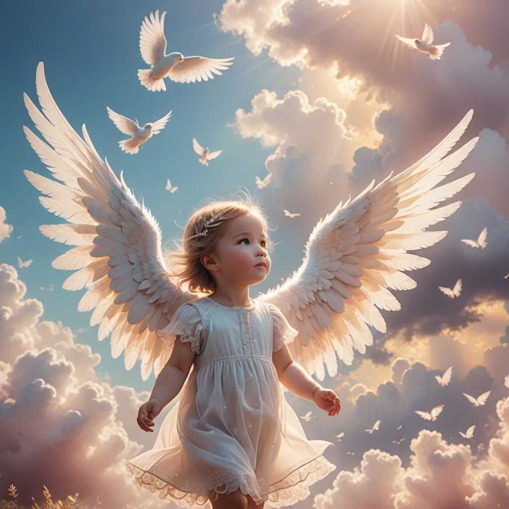 Gentle Winged Angels Soar in Soft Focus