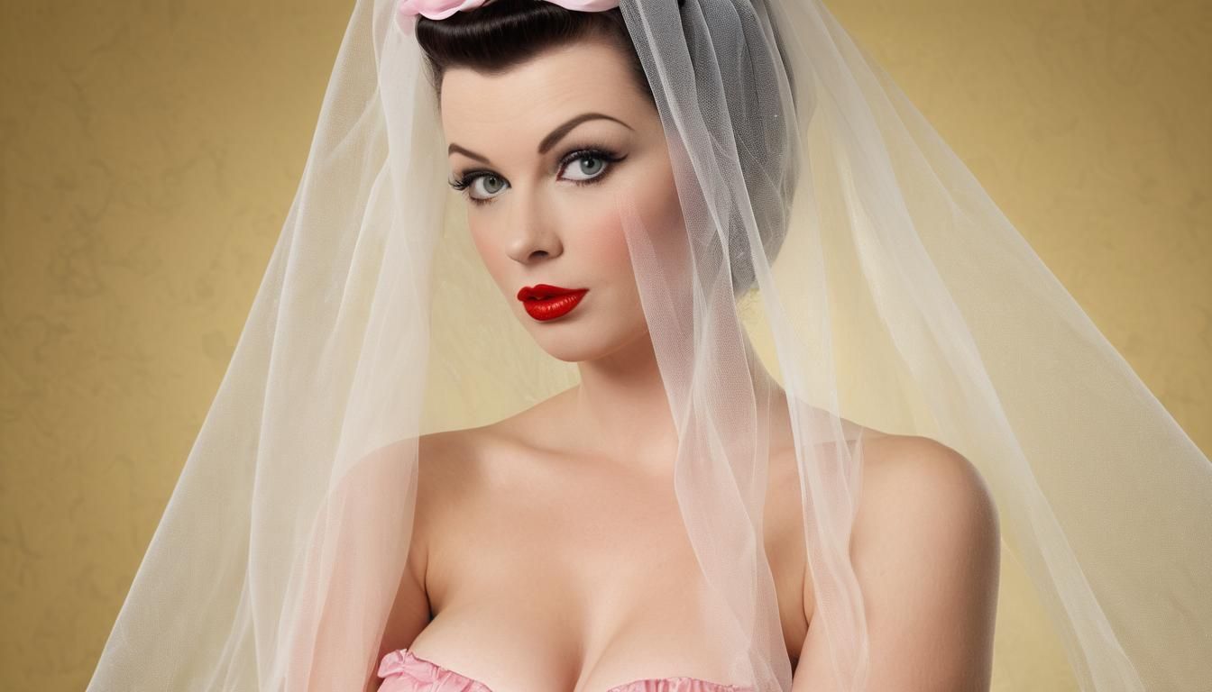Kitschy Pinup Lady in Gossamer Veil