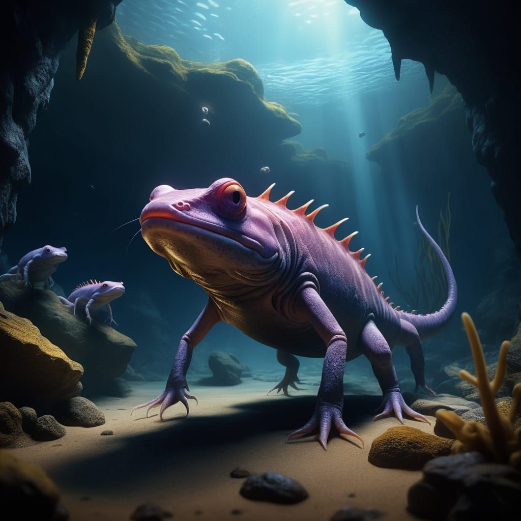 Dark Fantasy Axolotl Defies Monstrous Predators in a Hauntin...