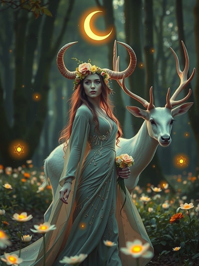 Maiden of the Enchanted Forest in Pastel Hues and Rose Gold