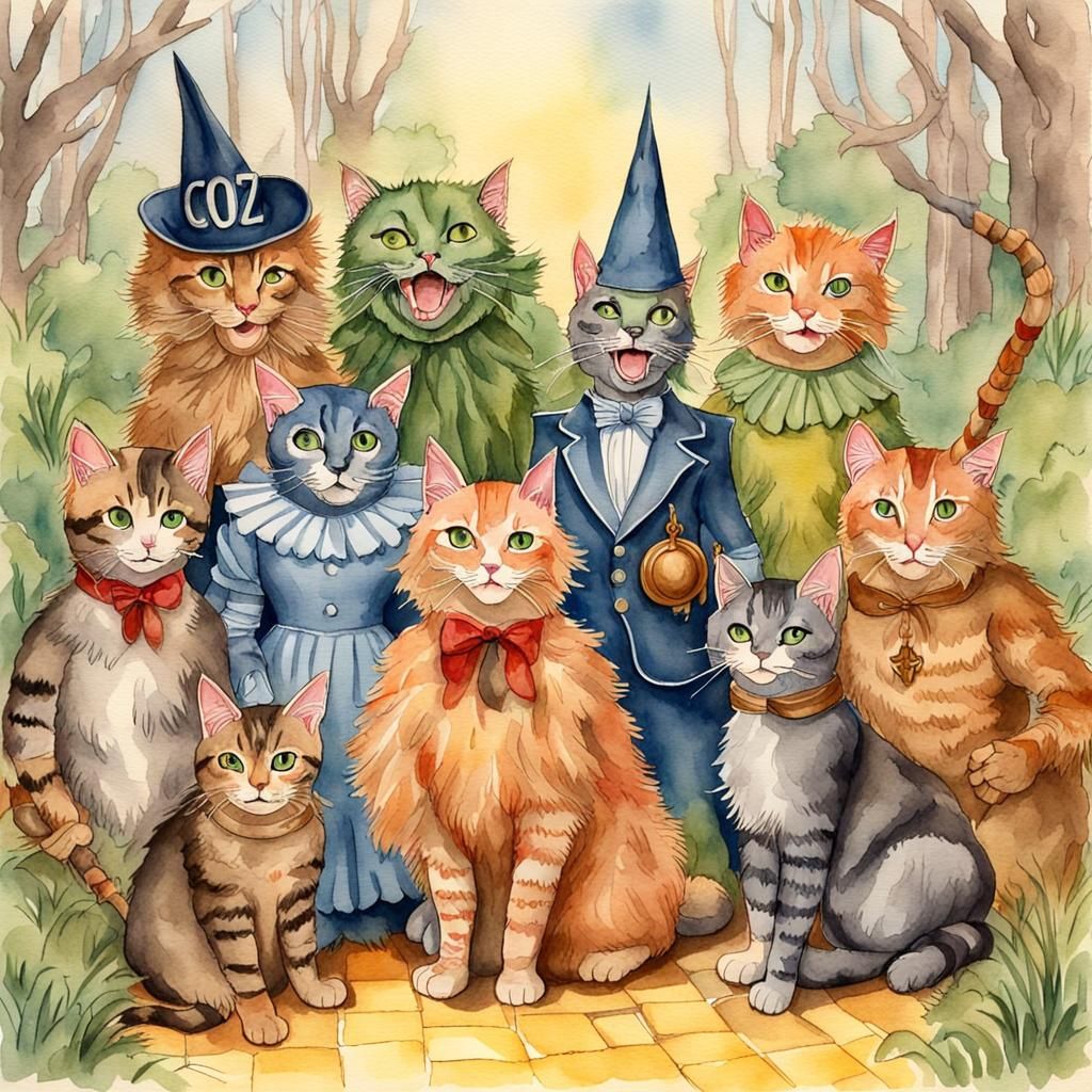 Anthropomorphic Cats Recreate Wizard of Oz in Watercolor