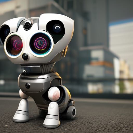 Cute Cyberpunk Robot Dog with Big Eyes