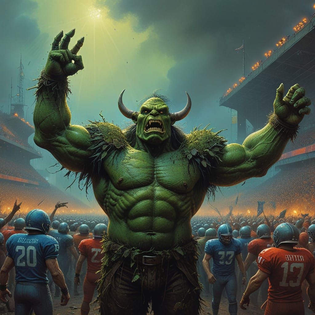 Hulking Ogre Football Hero in Vibrant Colors