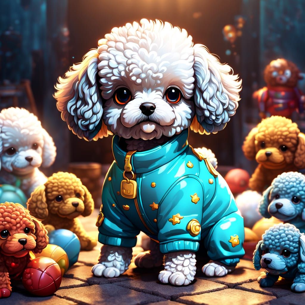 Magical Toy Poodle in Whimsical Pajamas