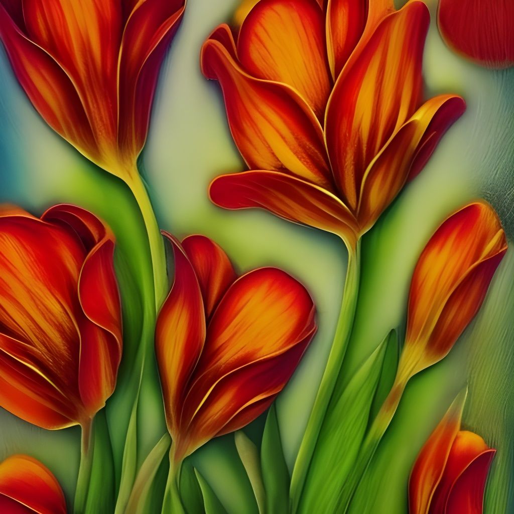 Vibrant Tulip Resin Wall Art in Mica Details