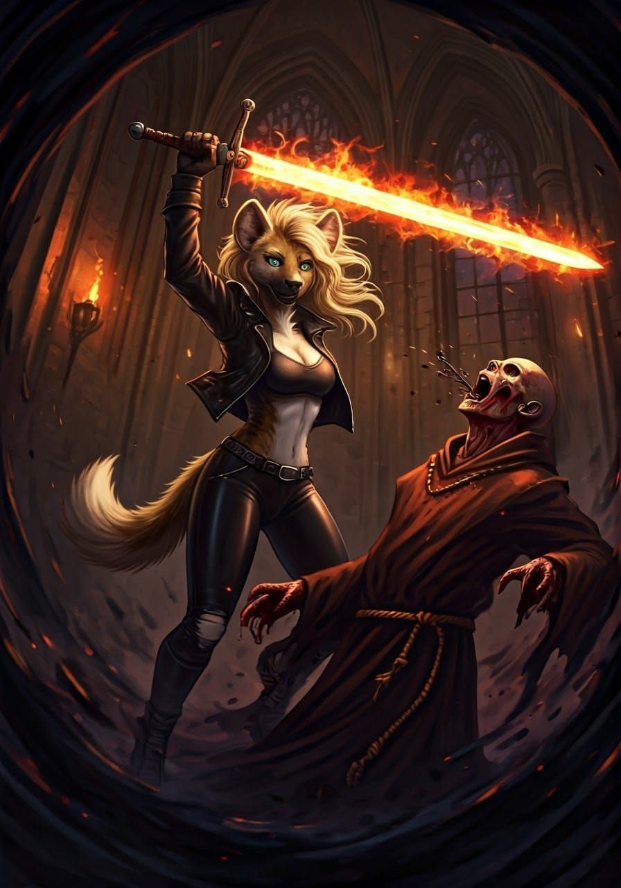 Fierce She-Hyena Warrior Unleashes Claymore in Ruined Monast...