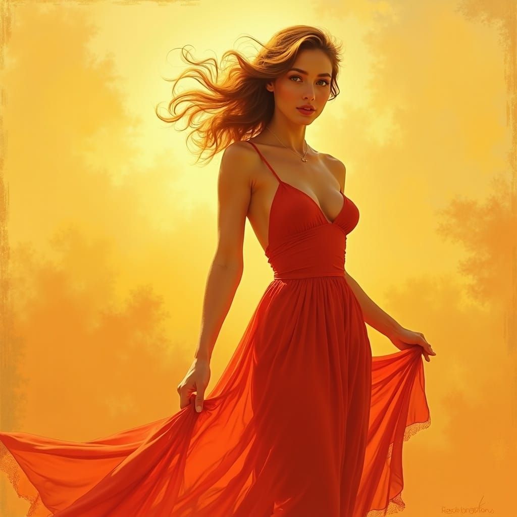 1950s Pin-Up Heatwave in Impressionist Style