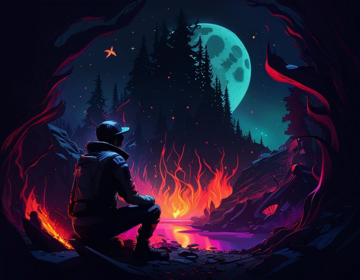 Hunter in Dark Forest Under Stars: Splash Art