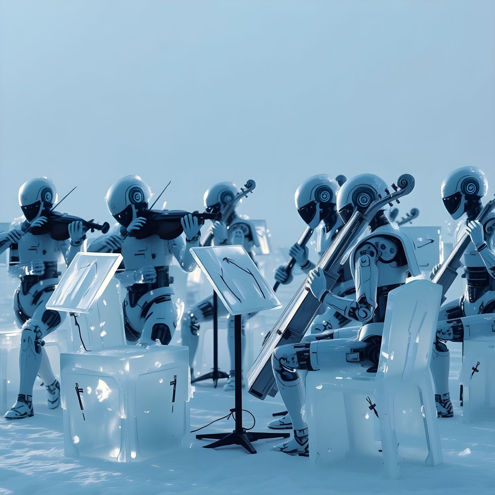 Robots in Elegant Ice Instruments Perform Sci-Fi Music