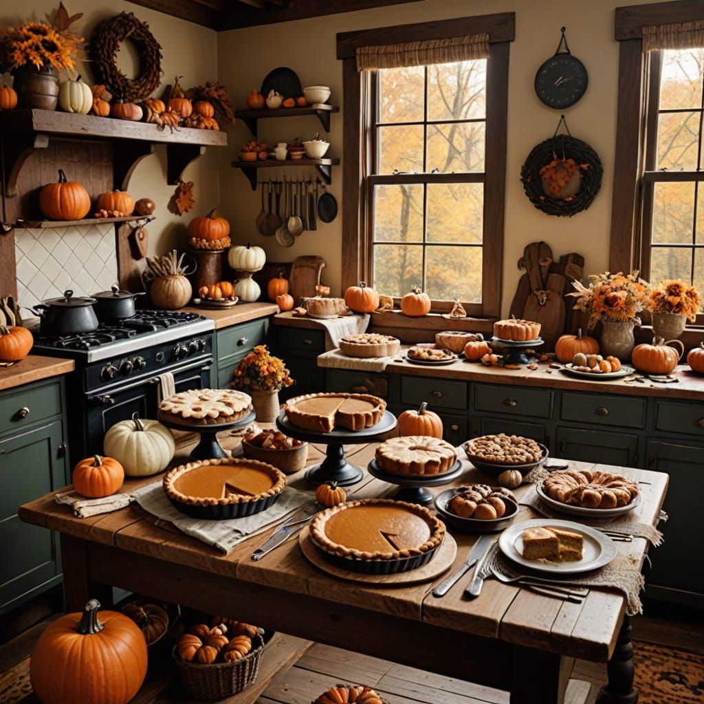 Witches Cottage Kitchen with Pumpkin Pie