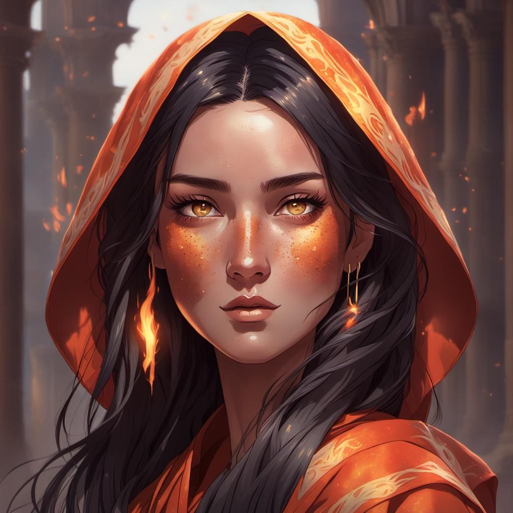 Teenager in Fire Robes, Hyperdetailed Portrait