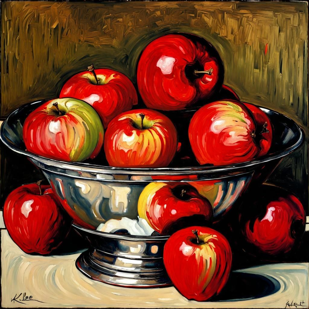Apples in Silver Bowl: Classic Art Composition
