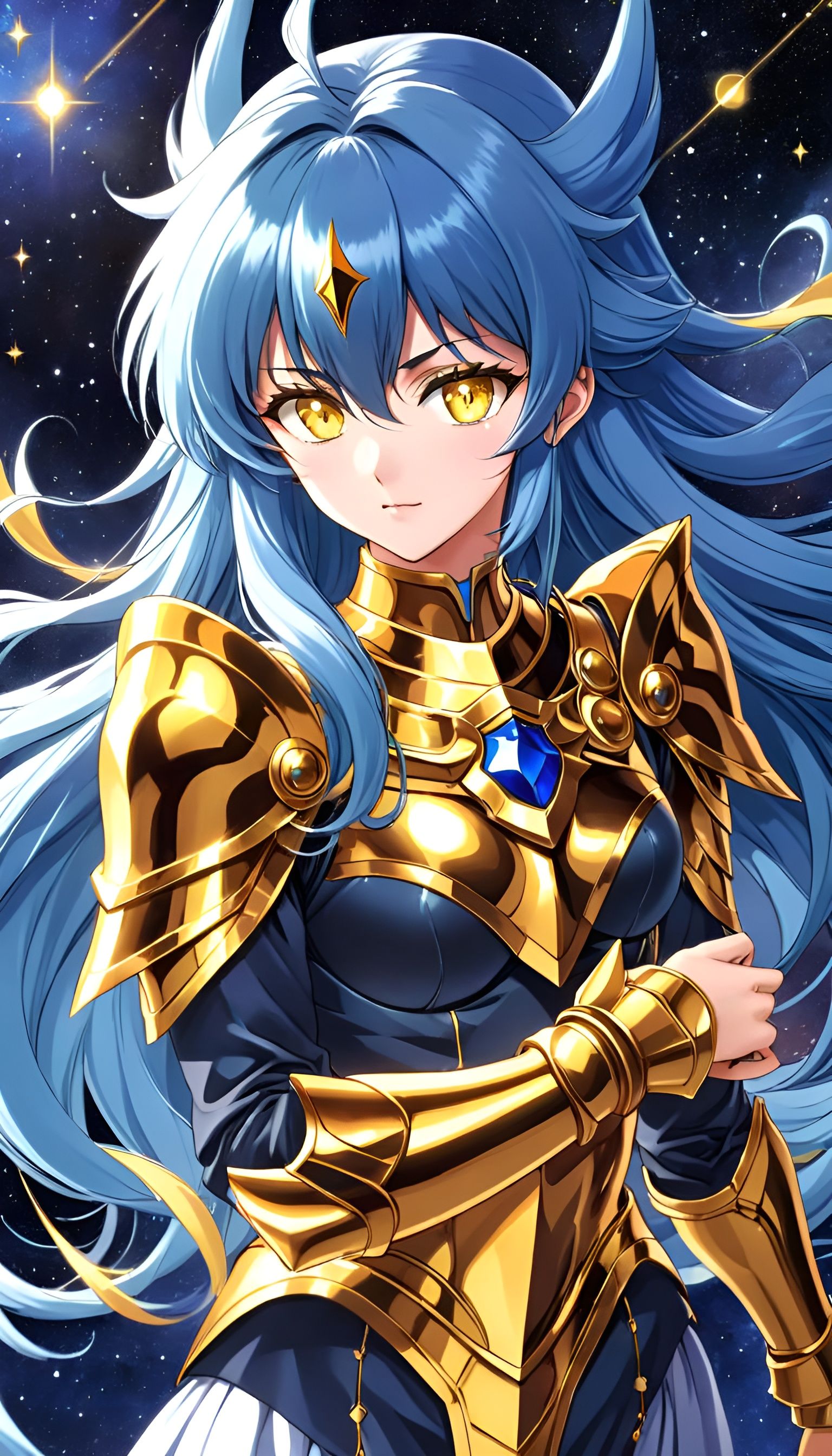 Female Gemini Gold Knight in Anime Style
