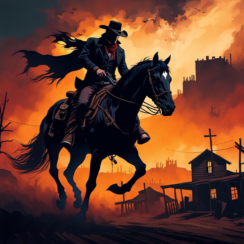 Vampire Cowboy in a Gothic Wild West Scene