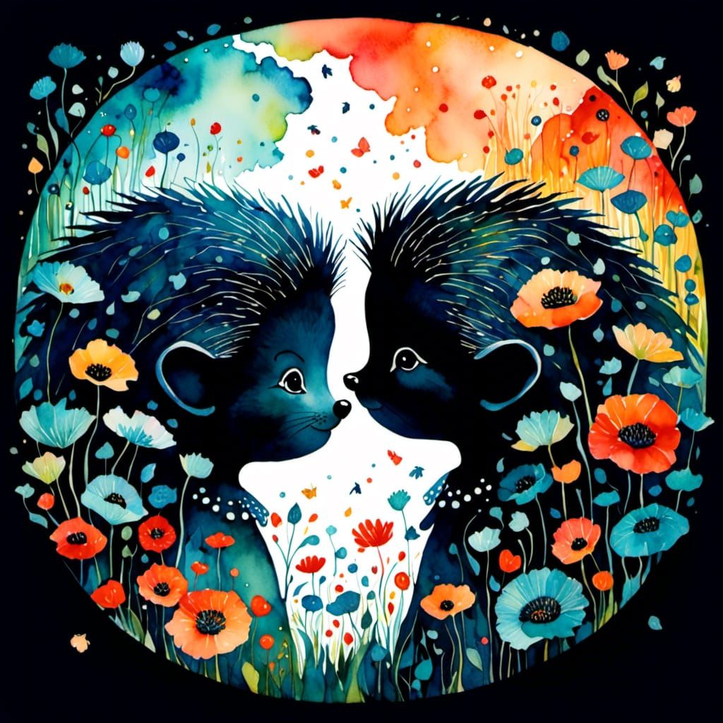 Whimsical Hedgehog Portrait in Watercolor Dreamscape