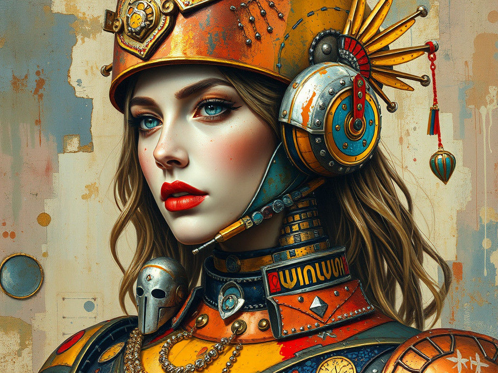 Valkyrie Commander in Klimt Style with Robot Elements
