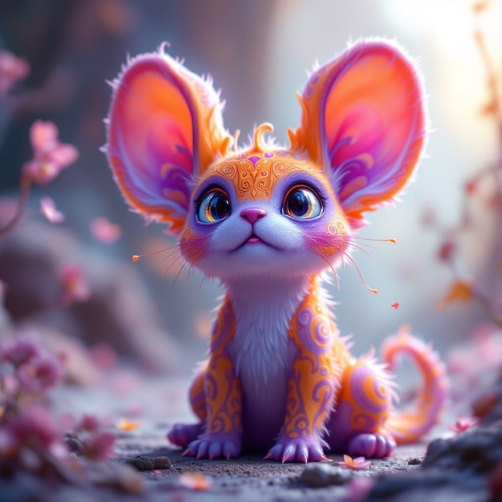 Whimsical, Mystical Creature with Vibrant, Iridescent Fur