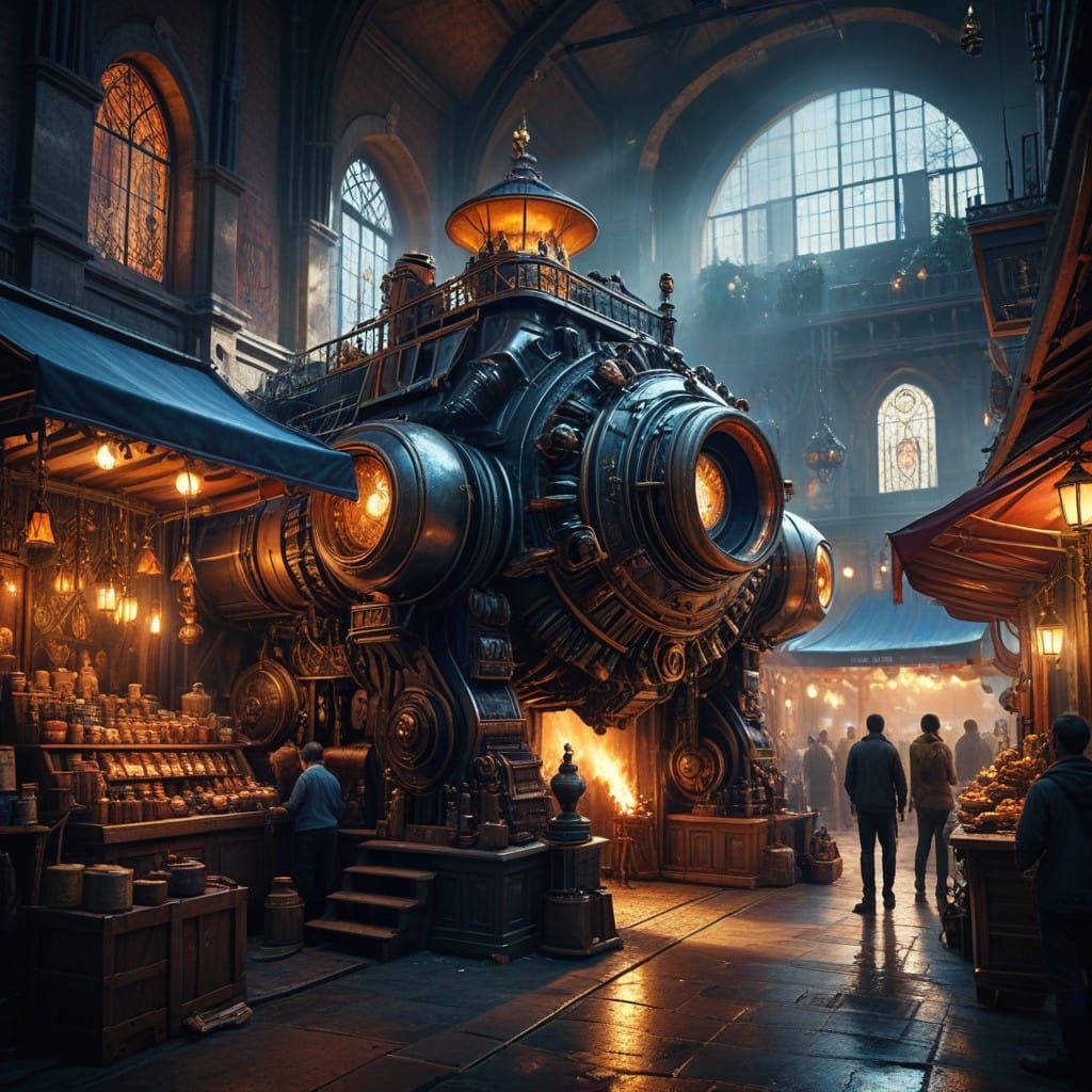 Vibrant Marketplace Scene in Expressive Color Palette