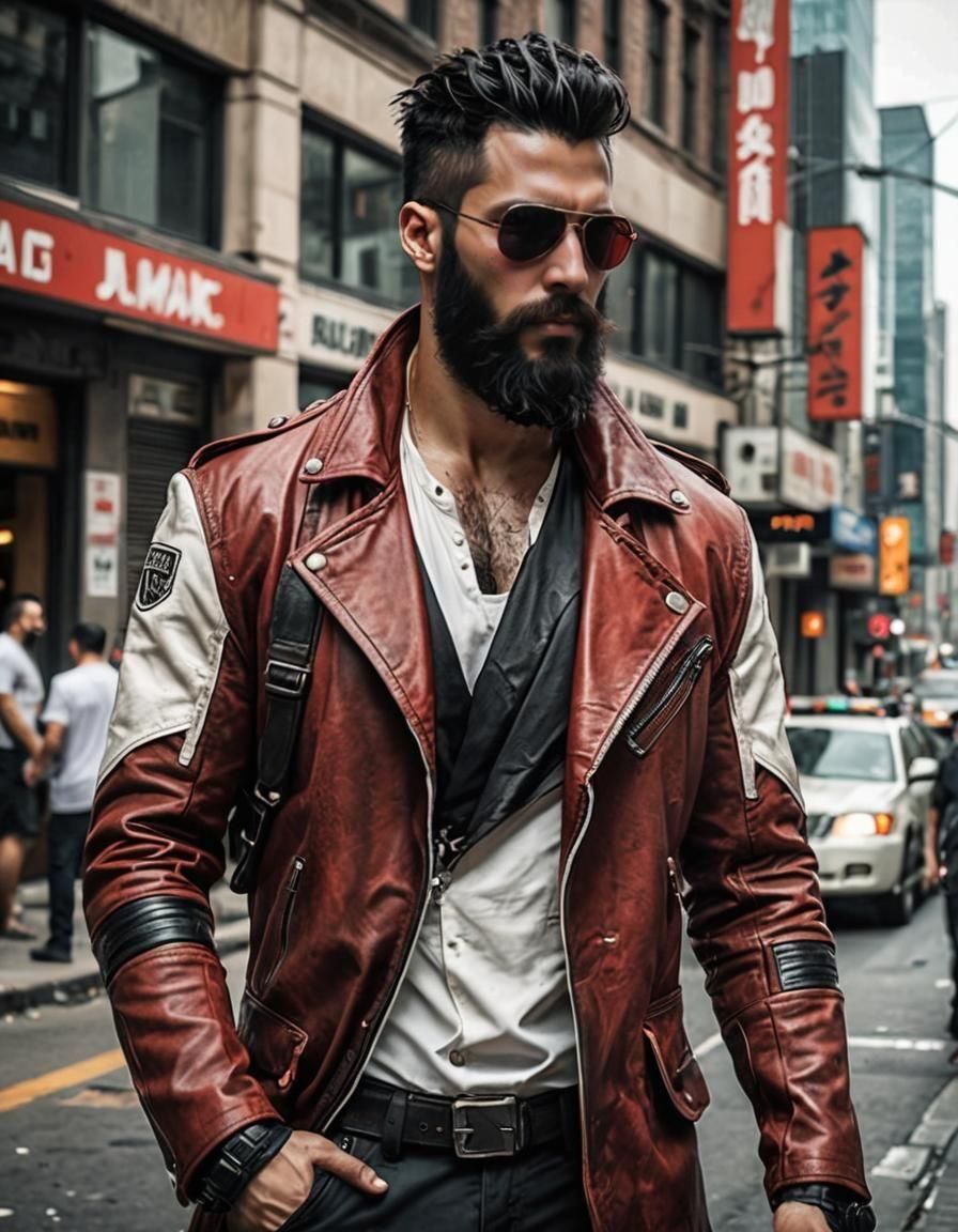 Cyberpunk Nomad with Aviator Sunglasses in Red and White