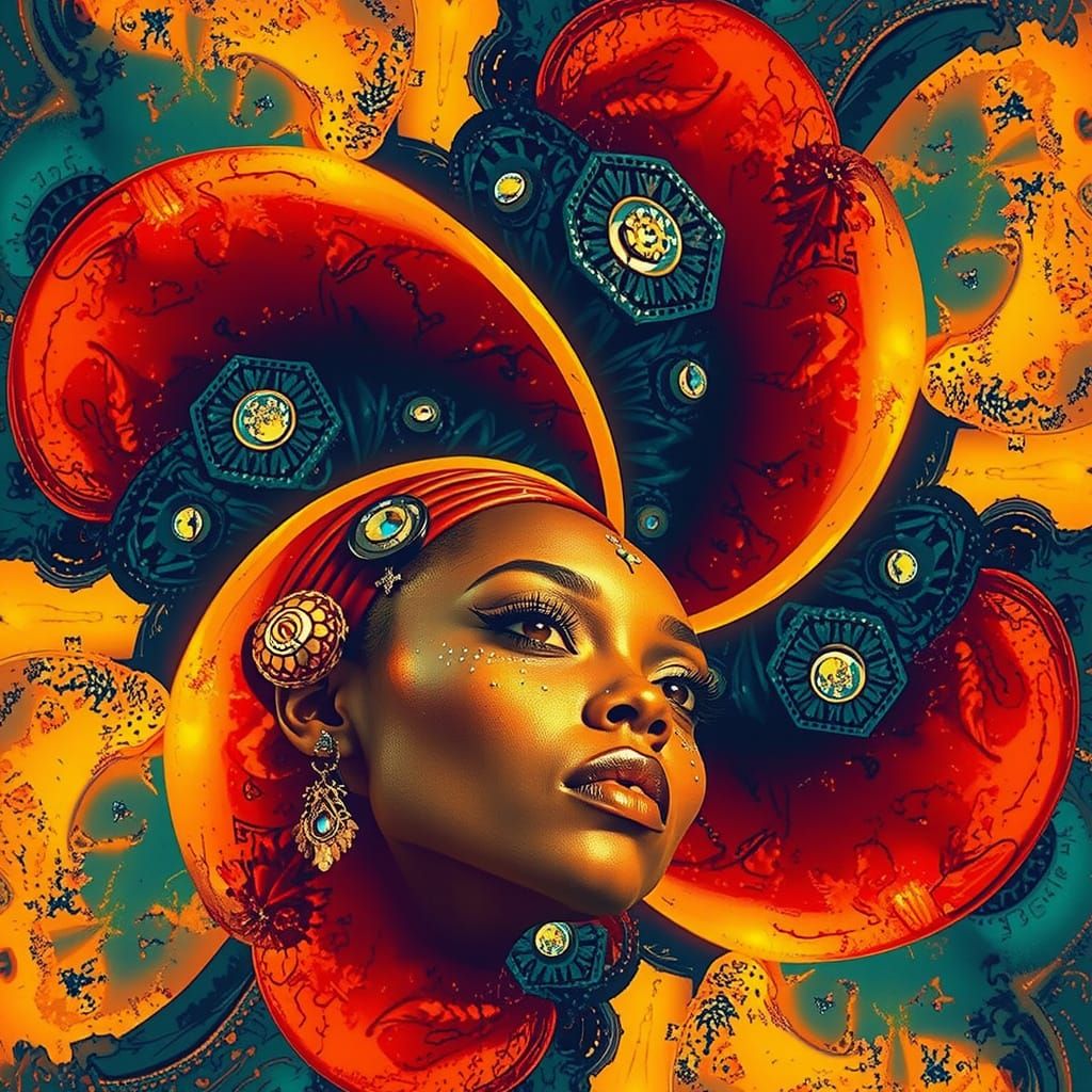African Queen in Flamboyant 3D CGI Style