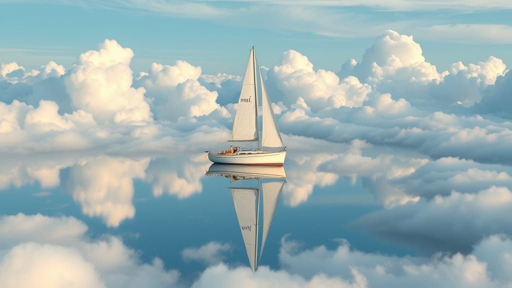 Sailboat Gliding on Lake of Clouds