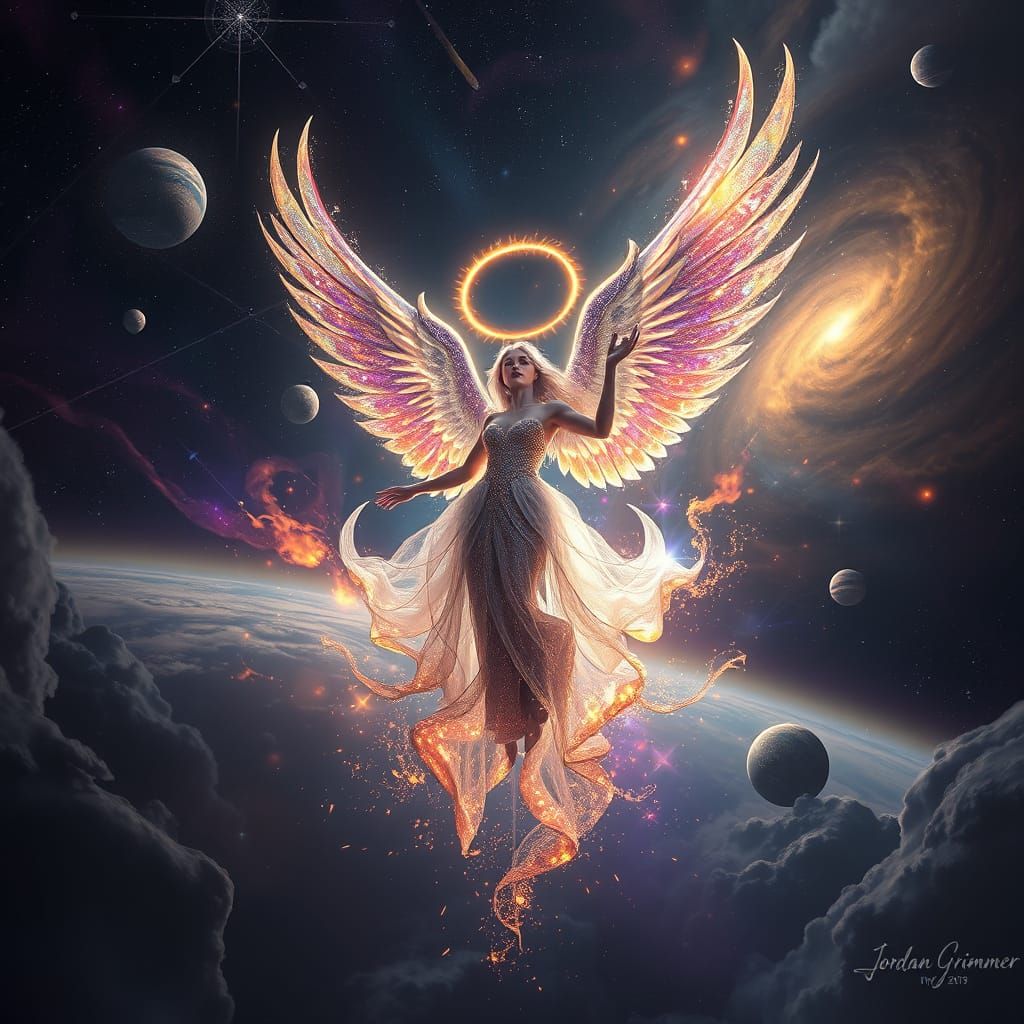 Celestial Being Descends in Cosmic Surrealism Style