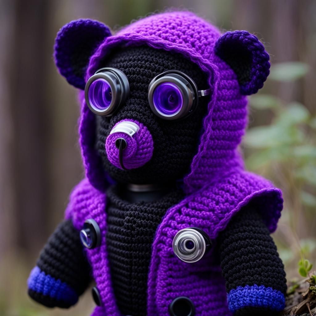 Punk Rock Bear in Hazmat Suit, Crochet Art