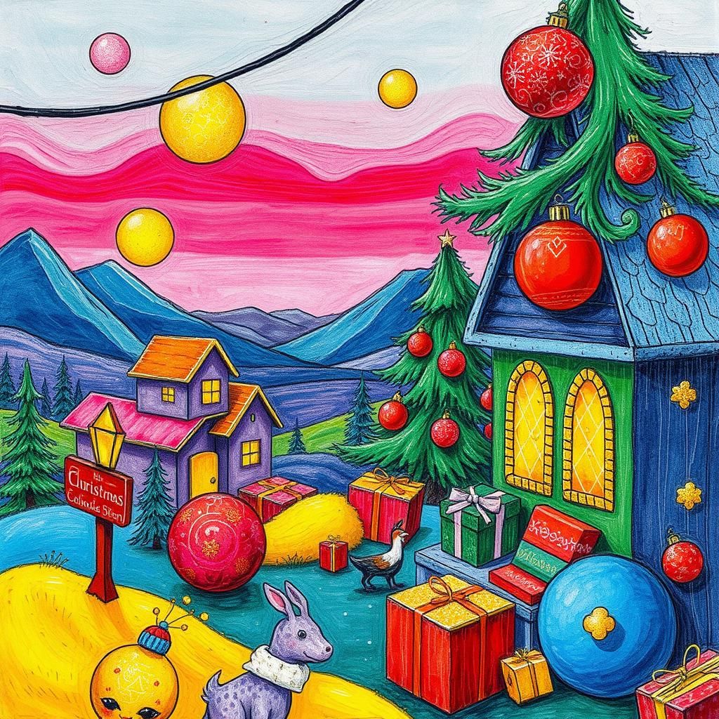 Naive Christmas Scene in Childlike Art Style