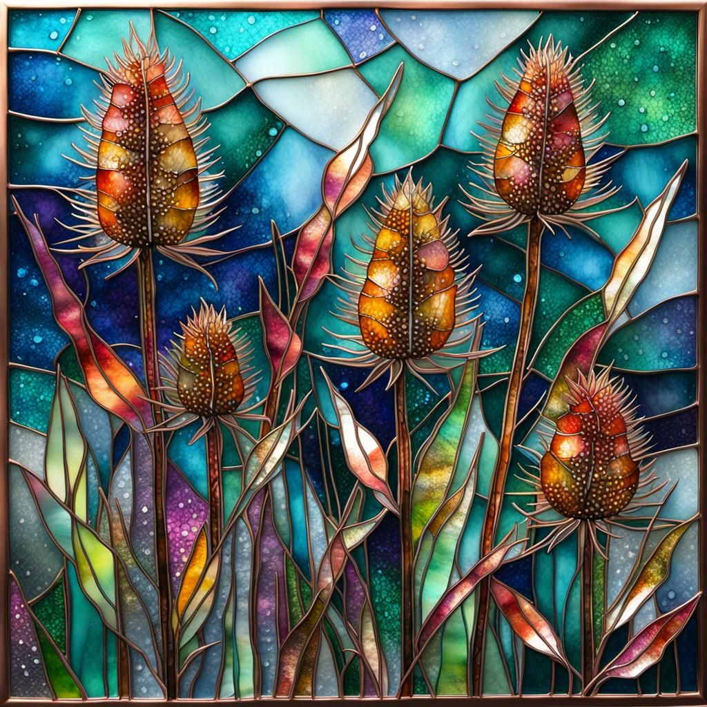 Stained Glass Teasel with Alcohol Inks and Copper