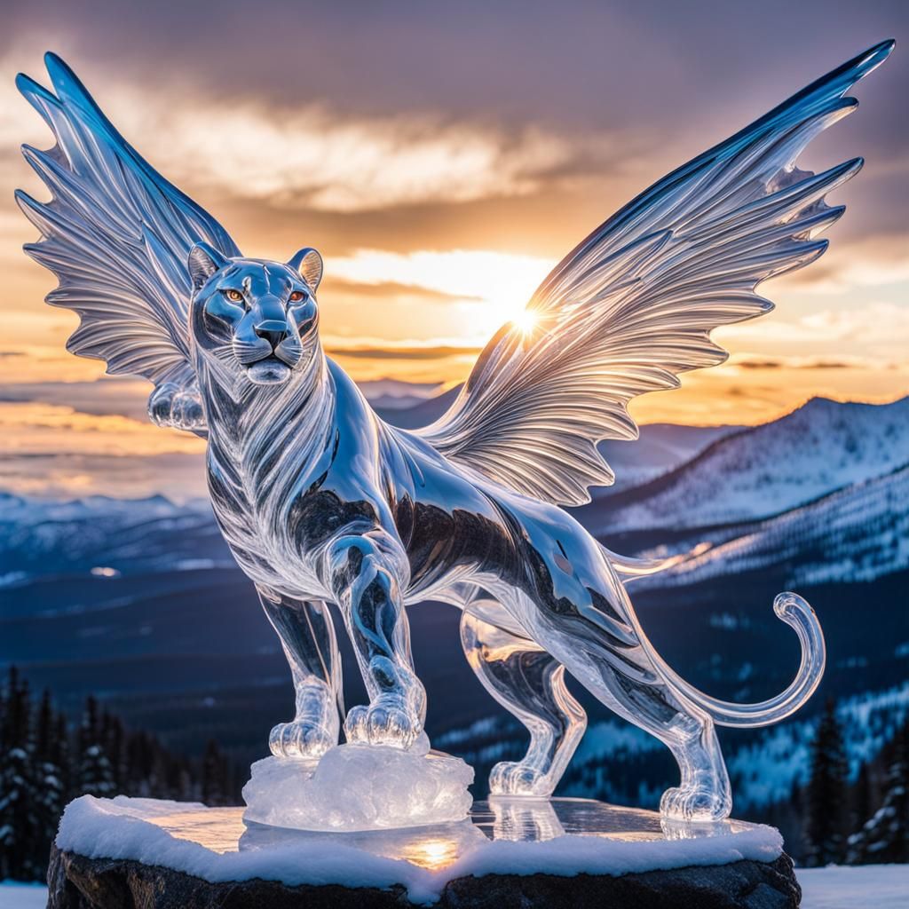 A winged wolf ice fine sculpture
