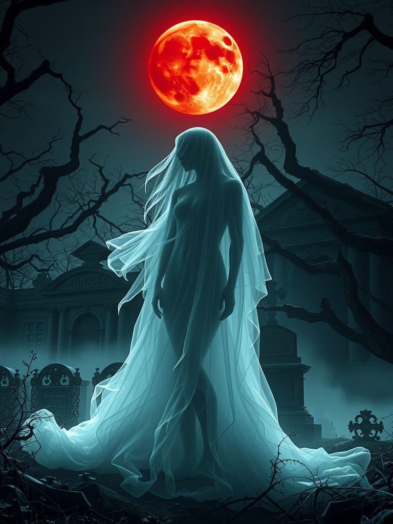 Ethereal Ghost in Graveyard: 3D Gothic Horror