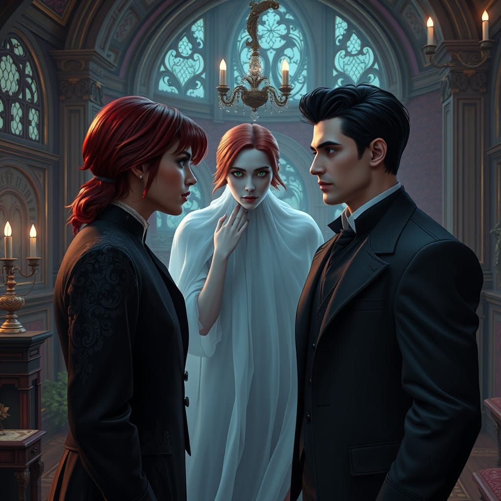 Ethereal Victorian Encounter: Dark Haired Man, Blonde Woman,...