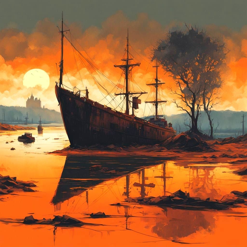 Steampunk Sailboat Emerge from Vintage Ruins