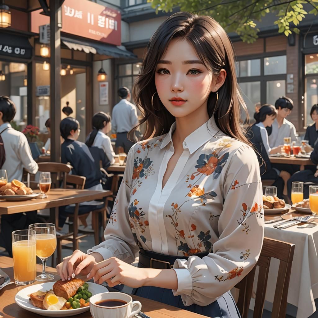 Korean Girl Going to Brunch: 3D Anime Art