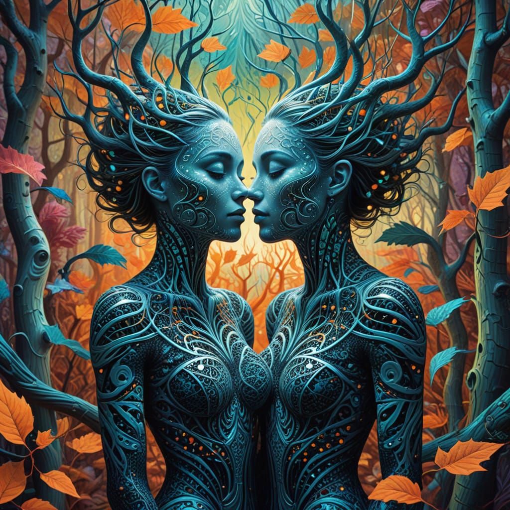 Whimsical Birch Forest Creatures in Vibrant, Dreamlike Patte...