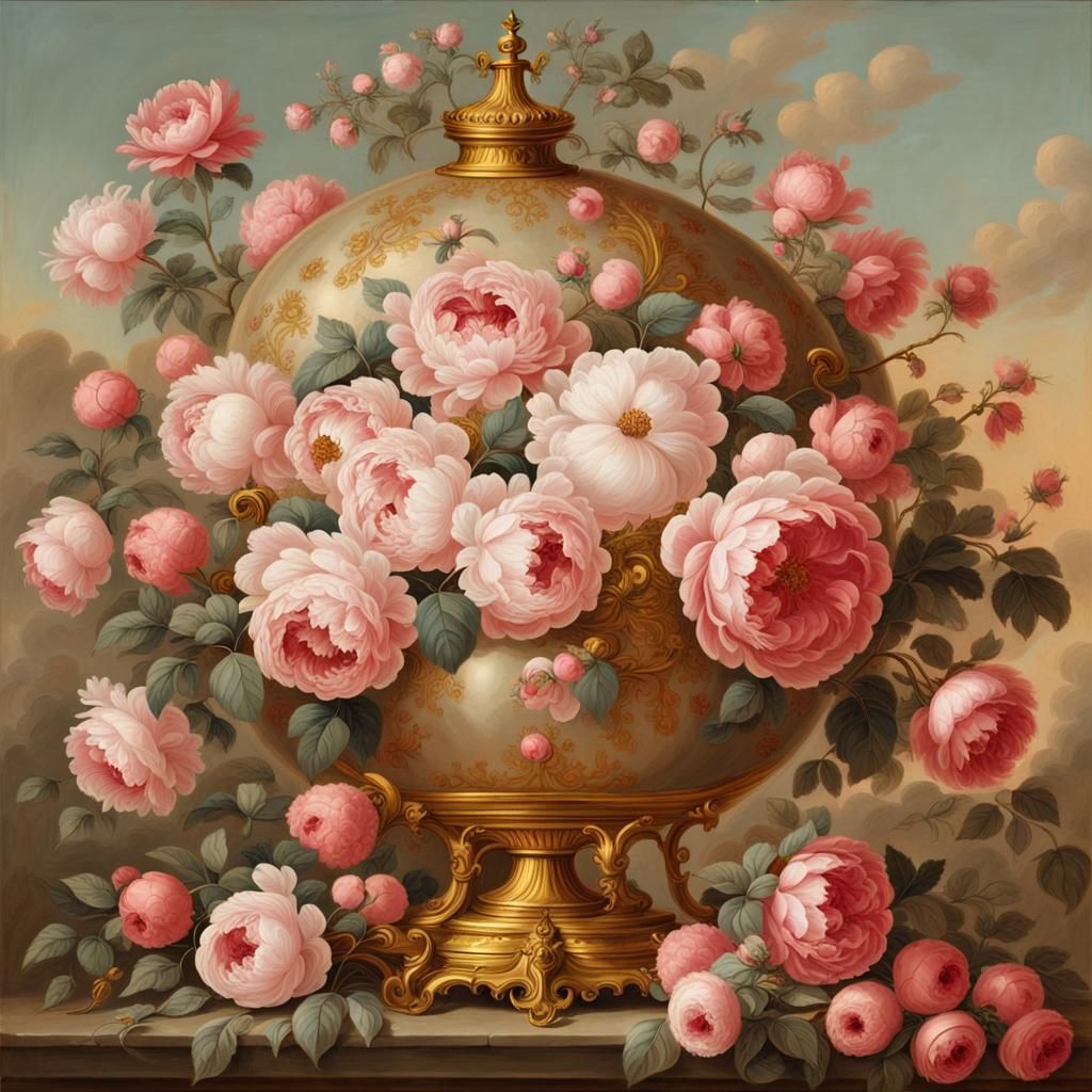 Rococo Balloon with Roses and Peonies