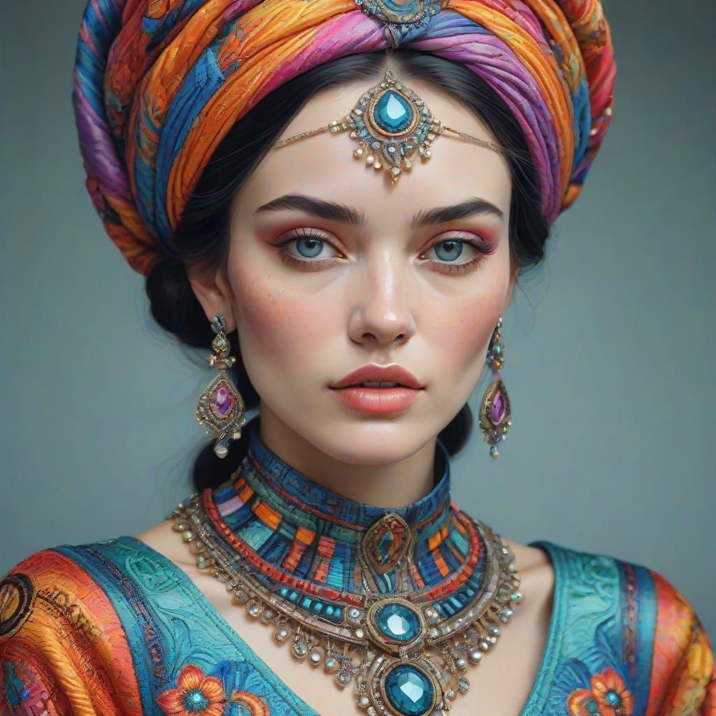 Lady in Futuristic Attire with Intricate Hand-Stitched Detai...