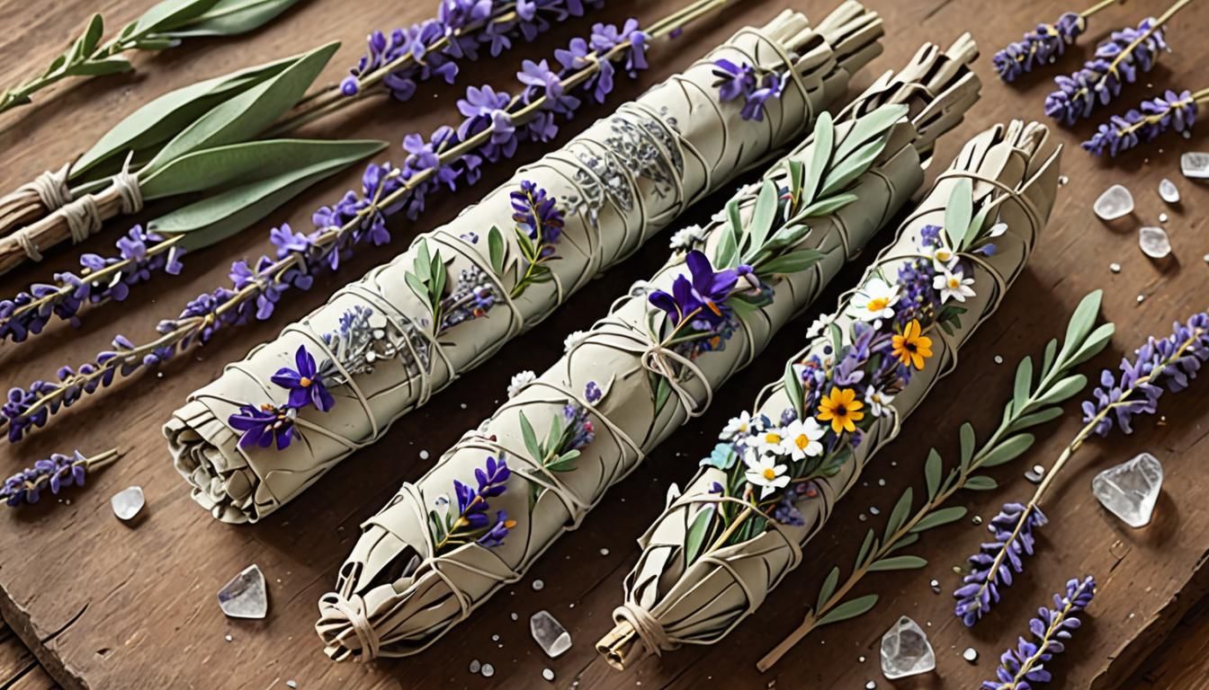 Hand-Drawn Sage Smudge Stick with Flowers
