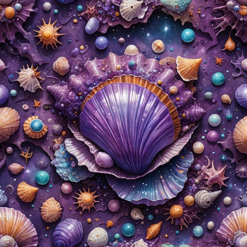 Large Purple Seashell in Cosmic Holographic Style